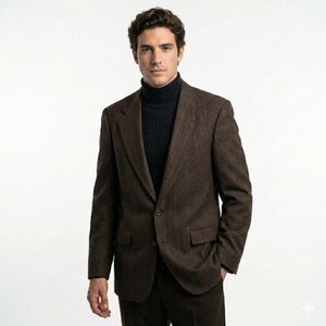 Kensington Collection mens wool blazer made in USA brown houndstooth 44R